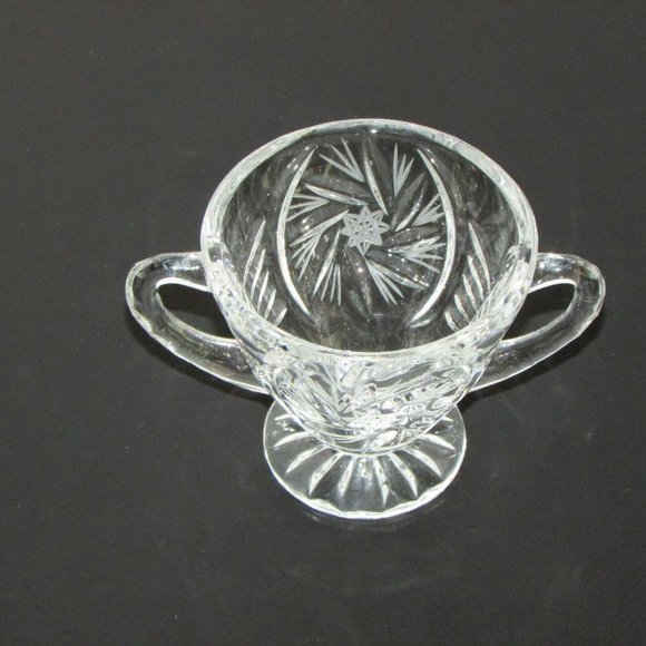 Vintage Crystal Sugar Bowl with Handles Pinwheel Pattern - Picture 3 of 9